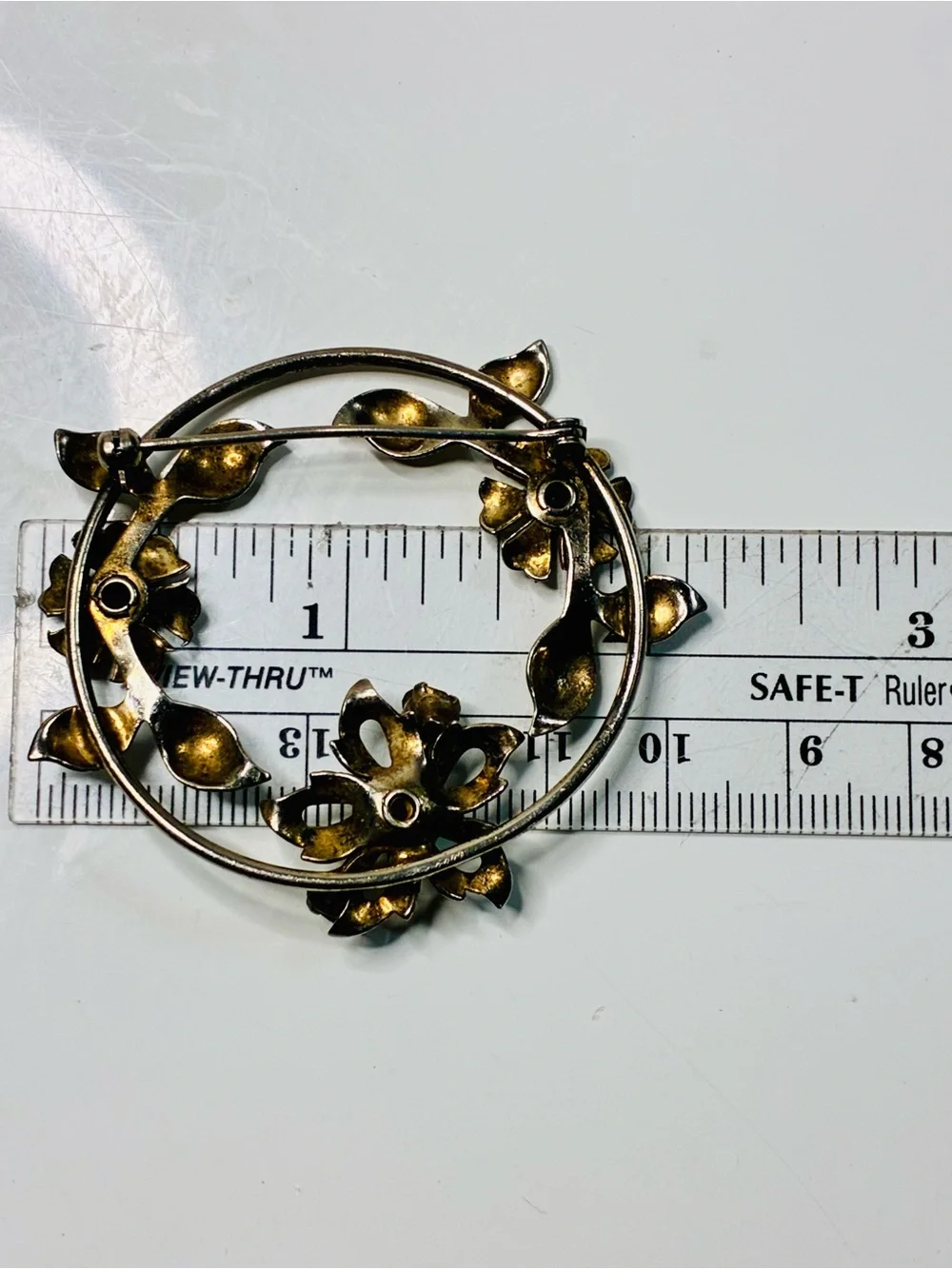 Vintage Krementz Silver Floral Crystal Circle Wreath Brooch Retro Classic EUC